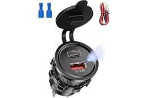 Funyord Zapalniczka USB C, gniazdo USB 12 V/24 V, 5 V/1 A 5 V/2,1 A PD USB adapter samochodowy ładowarka samochodowa z niebieską lampką kontrolną do iPhone, Samsung Galaxy, Huawei, Xiaomi, Sony (15,5