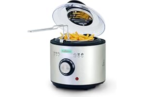 Augosma Mini friggitrice con olio | 850 – 950 W l capacità: 1 litro l finestra finestra l cestino friggitrice in acciaio inox l temperatura regolabile l isolamento termico l cuscinetto in gomma