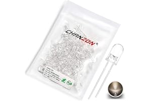 Chanzon 100 Piezas luces de diodo LED blanco cálido de 5mm (transparente redondo transparente DC 3V 20mA) Componentes electrónicos Diodos emisores de luz indicadora