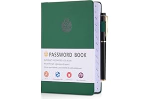 JIANTA Quaderno delle Password, Password Book Alphabetical with Tabs A-Z Index, Taccuino Address Book, Rubrica, Tascabile, Copertina Rigida, Organizer per Password, 13 cm x 19 cm, Oliva