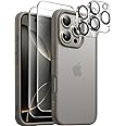 JETech 5 in 1 Matte Case for iPhone 16 Pro Max 6.9-Inch with 2-Pack Each Tempered Glass Screen Protector and Camera Lens Protector, Translucent Back Shockproof Phone Cover (Natural Titanium)