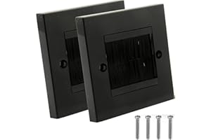 BUAAK 2Pcs Brush Wall Plate, Cable Entry Cover, Single Gang Brush Panel, Wall Cable Cover, Cable Pass Through Insert for Decorate HDMI, TV, Ethernet, Speaker Wires, for Home Office, with 4 Screws, Black