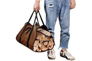 ZONSUSE Bolsa de Transporte para Leña de Lona, Bolsas de leña para Chimenea, Bolsa de Leña Almacenamiento Plegable, Accesorios para Estufa, para Interior y Exterior, Camping, Playa, Hoguera (Marrón)