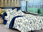Ahmedabad Cotton Comfort 160 TC Cotton Double Bedsheet with 2 Pillow Covers - Floral, Blue
