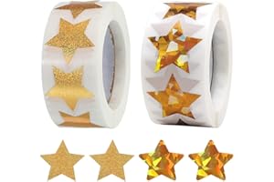 HYNNIO 1000 Stück große holografische goldene Stern-Aufkleber, 2,5 cm, selbstklebende metallische Glitzer-Folienaufkleber für Eltern, Lehrer und Kinder