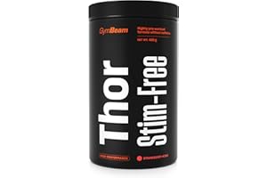 GymBeam - Thor Stim-Free Pre Workout 420 g, Pre Workout Senza Caffeina, Booster per Crescita Muscolare e Prestazioni Elevate, Riduce Affaticamento e Spossatezza (420 g, Strawberry-Kiwi)