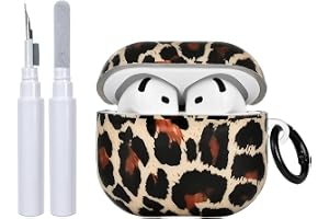 Reownest fodral för AirPods 4 med rengöringsset, sött leopardtryck fodral TPU skyddsfodral med nyckelring kvinnor flickor för AirPods 4. generationen –