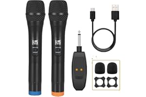 ALPOWL Micrófono inalámbrico, Sistema de micrófono dinámico inalámbrico Dual UHF, micrófono de Karaoke de Mano con Receptor Recargable para Cantar, Iglesia, discurso, Boda, Fiesta