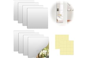 Aila 8 Pack Self Adhesive MirrorsThickened Acrylic Mirror TilesStick On Wall Mirrors Sheets Removable Mirror with StickersHigh Clear Mirror for BathroomBedroomDoorHome Decoration(20x20cm) AL-7