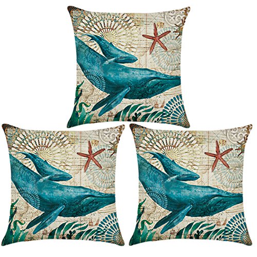 Blue Vessel Leinen Baumwolle Fisch Kissen Tasche Kissen Cover Home Sofa Dekor (Wal) - 3