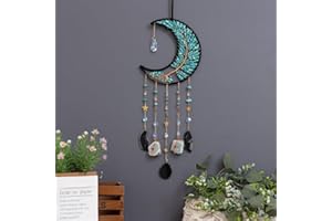 JINGXINXIN Attrape-rêves - Ornement artisanal avec agate de cristal - Couleur : pierre précieuse naturelle - Agate - Lune - Pour chambre, jardin, Noël, mariage - Vert arbre de vie
