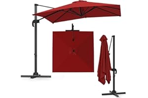 GOPLUS Parasol de Jardin Exterieur, Parasol Déporté Inclinable avec 5 Inclinaisons Réglables, Rotation à 360°, 8 Baleines, Protection Solaire, pour Balcon Patio Marché (Rouge)