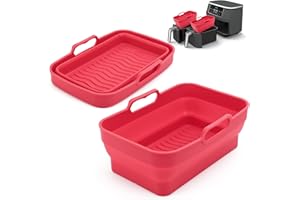 DDLUCK Silikonowe wkładki do frytkownicy Ninja AF300EU 7.6L, wielokrotnego użytku silikonowa miska zastępcza, składana taca do pieczenia, akcesoria do kuchenki mikrofalowej, 2 szt,czerwona