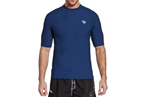 BALEAF Rashguard Homme Manches Courtes T-Shirt Maillot de Bain Anti-UV UPF 50+ Sechage Rapide Léger pour Surf Natation Plongée Plage