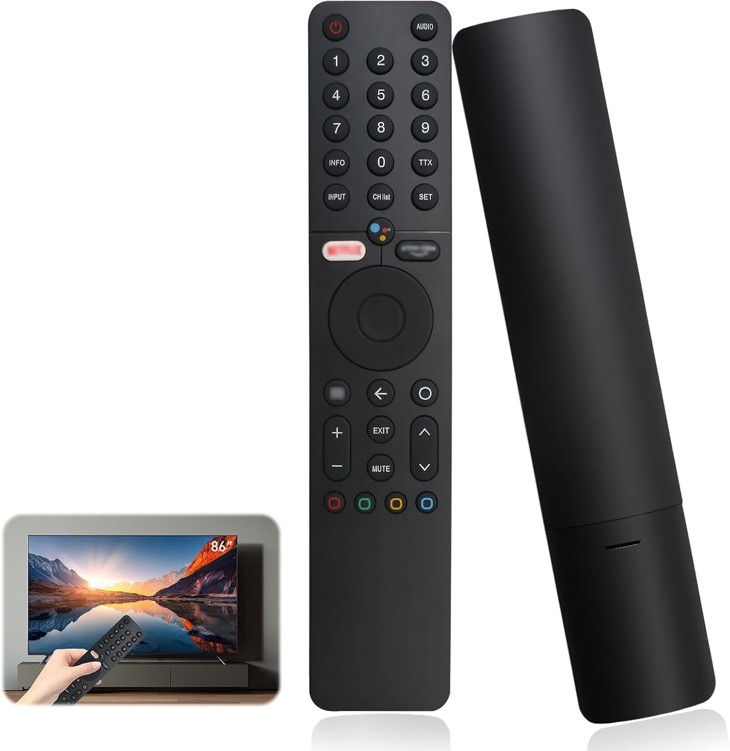 XMRM-19 Adecuado para Xiaomi Mi TV P1/Q1 (32/43/50/55/75) – Bluetooth con Voz, emparejamiento fácil y Botones de Silicona, reemplazo para Smart TV Android L32M6/L43M6/L50M6/L55M6