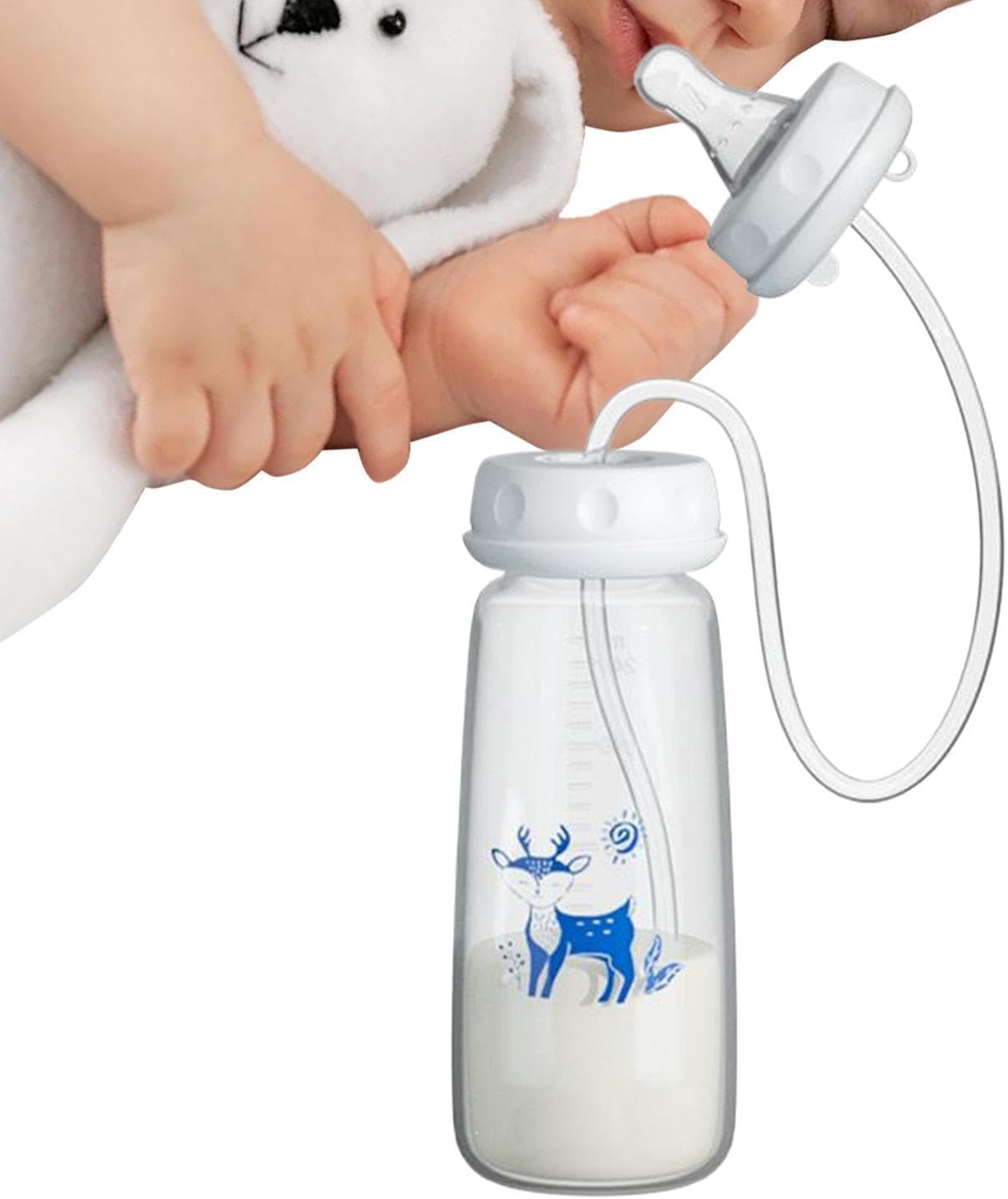 Silicone Anti-Colic Bottle, Hands-Free Leakproof with Nipple Straw Bottle, Anti-Colic Adjustable Fast Flow Milk Bottles, for Boys Girls Bedroom Kitchen Hotel Travel Camping Picnic