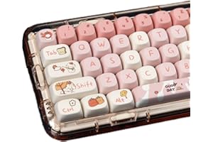 JOLINTAL 129 Tasten MOA-Profil-Tastenkappen, Farbstoff-Sub-PBT-Tastenkappen, niedliches Welpen-rundes Tastenkappen-Set, Dye-Sub-Tastenkappen, Kawaii-Rosa Tastenkappen für mechanische Tastatur