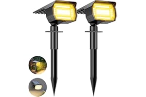 btfarm 2 Pezzi 72LED Luci Solari da Giardino Potenti, 3 Livelli di Luminosità Lampade Faretti Solari a LED da Esterno, IP65 Impermeabile Lampada Lampioni Solare per Cortile, Alberi, Bianco Caldo