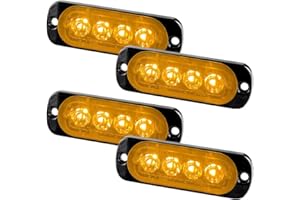 Teguangmei 4Pz Ultra-Sottile 4LED Luce Stroboscopica di Emergenza Ambra Lampeggiante Pericoloso Luce Stroboscopica Laterale Spia Luce Impermeabile Universale per Camion Rimorchio Moto 12-24V