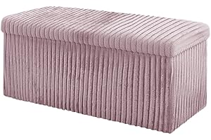 Home Republic Storage Ottoman, Padded Foldable Bench, Chest with Lid, Perfect for Bedroom, Hallway, Living Room (Corduroy Blush, 76x38cms)