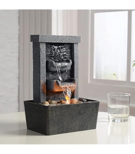 Tafelblad Waterfontein, Indoor Waterval Fontein Met LED Mist Maker Wierook Houder, Desktop Waterval Luchtbevochtiger Voor Home Office Decor (Kleur: Rood