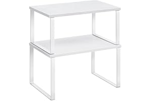 SONGMICS Scaffale Portaspezie, Set di 2 Organizzatori da Cucina Espandibili, Scaffale da Cucina Impilabile, Metallo e Legno Ingegnerizzato, Bianco Nuvola e Bianco Neve KCS02W01