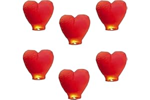 XOCOME Sky Lanterns, 6 Pack Red Heart Shape Chinese Sky Lanterns, Eco Friendly, Biodegradable Resistant Paper Lantern for Birthday Wedding New Year and All Celebrations (Red)