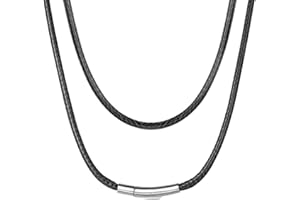 ChainsHouse Leather Necklace Braided Rope Chain with Stainless Steel Clasp 2/3mm -16 18 20 22 24 26 28 30 inch Waterproof Black Brown Cord Chain for Men Women