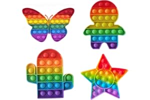 RANZAH Fidget Toys Star, Butterfly, Cactus, Littleboy 4pc Multipack Set Squeeze Sensory Pop Bubble Toys For Kids ,Teens & Adults Autism & Special Needs Stress Reliever Push Pop Rainbow Poppet Toys (Style 4)