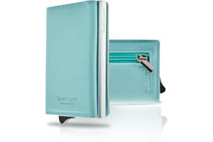 1onespo MAGNETIC Porta Carte di Credito Donna - Portafoglio donna piccolo con Portamonete e Contanti - Porta tessere e documenti - Portacarte protezione RFID, Acqua Marina SAFFIANO…
