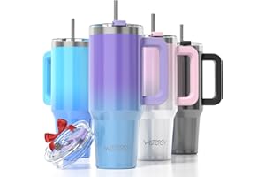 WATERSY Kubek podróżny, kubek do kawy, 850 ml, słomka, pokrywka i uchwyt, stal nierdzewna, podwójna ścianka,izolowana próżniowo,butelka na wodę,termiczna do zimnej gorącej kawy,891 ml,błyszczący