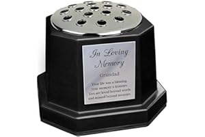 COUNTY ENGRAVING Black Memorial Flower Vase Graveside Pot With Silver In Loving Memory Plaque (Grandad)