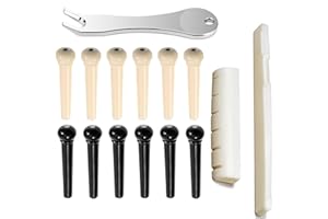 DEFIYEAR 14Pcs Acoustic Guitar Bridge Pins String Pegs Guitar Saddle Nut with 3-in-1 Pin Puller Remover Guitar String Winder Cutter Guitar Parts Accessories Replacement Tools Kits (Bone Saddle Nut)
