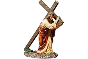 qzjijosen 4.7Inch Tall Jesus Cross Figure,Jesus Ornament Church Decorations, Jesus Carrying Cross Resin Figurine, Religious Statues Christian Gift Collection Crafts for Home Office Easter Decoration