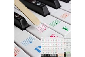 LICHUANUK Klavier Keyboard Aufkleber, 49/54/61/88 Piano Sticker Komplettsatz für schwarze + weisse Tasten, Klaviertasten Aufkleber für Kinder und Anfänger, Transparent Entfernbar，bunt, schwarz