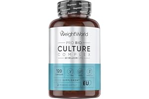 WEIGHTWORLD Bio Cultures Complex Probiotics & Prebiotics - 60 Billion CFU - 2 Months Supply - 120 Capsules - 20 Live Bio Cultures - Lactobacillus & Bifidobacterium Strains - Vegan Probiotic Complex Capsules