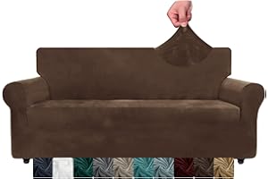 ‎XINEAGE XINEAGE Velvet Sofa Cover 3 Seater, Stretch Sofa Cover for Living Room, Thick Soft Sofa Throw, Non-Slip Sofa Cover for Dogs, Pets (3 Seater, Dark Coffee)