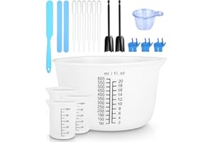YUXAVA 600 ml Misurini in Silicone + 3Pz 100 ml Tazze in Silicone, Bicchiere Dosatore in Resina epossidica, Misurino di Miscelazione Antiaderenti per Tazze Graduate Stampi per Colata Resina Epossidica