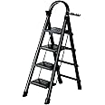 INGUNAR 4 Step Folding Anti-Slip Multi-function Ladder, Black Carbon Steel, 45cm W x 80cm H x 120cm Max H, Home Kitchen Household
