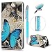 Produktbild Moto E5 Play Hülle Case, Filp PU Leder Wallet Handyhülle Flipcase : Bookstyle Gemalt Tasche mit Soft TPU Innere Schutzhülle in Schmetterlinge + Anti Staub Schutz Stöpsel + Eingabestift Stylus