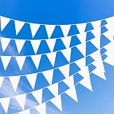 KERANEET 12m White Bunting Garland 50pcs White Triangle Flag Fabric Bunting for Wedding Party Birthday Garden Decoration