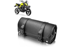 QINERSAW Sacoche de Guidon Cuir Moto 29.5*12.5*9cm Sac à Outils en Cuir Sacoche de Selle Moto en Cuir Sacoche de Fourche Cuir Moto Sac de Moto en Cuir Sacoche Moto Guidon Convient à toutes les Motos