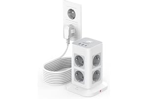 TESSAN 3M Förlängningskabel, överspänningsskydd, 8 Vägs Grenuttag med 3 USB, Grenuttag med 3M Förlängningskabel, Grenuttag fö