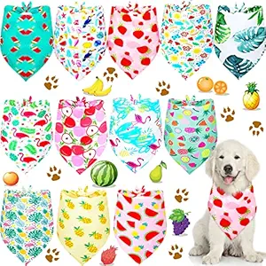 12 Pieces Dog Pet Summer Bandanas Washable Fruit Dog Bandanas Triangle Dog Bibs Scarf Assortment Pet Kerchief Dog Scarf Accessories for Small Medium Size Pets (Fruit and Leaf Patterns)