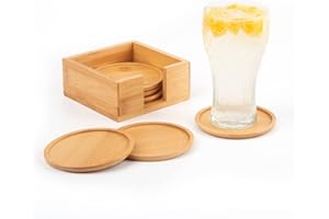 Rainsworth Sottobicchieri in Legno, 6er Set Sotto Bicchieri da Tavola, 10 cm Rotondi Sottobottiglia, per Bevande, Birra e Candele in Marrone Scuro, con Box, Ideale per Decorazione Tavolo e Regali
