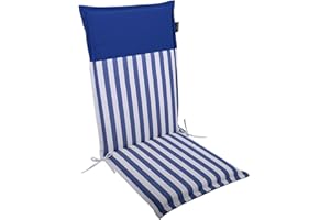 LILENO HOME Malt - Cuscini per sedia da giardino, set da 1 con schienale alto, a strisce blu scuro, tinta unita blu scuro, comodi cuscini per sedie da giardino