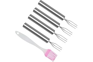 UOCAI 4 Stück Pellkartoffelgabel Aus Edelstahl mit Öl Pinsel Praktische Kartoffelgabel mit 3 Zinken, Wiederverwendbar Grillgabel Camping, Pellkartoffelhalter Schälhilfe für Gemüse und Maiskolben