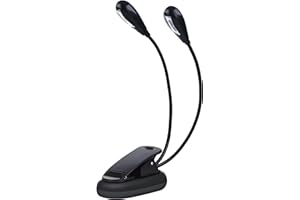 DILWE Music Stand LED Light, Mini Double Arms Clip on Light Adjustable Reading Light 6 Beads / 8 Beads with USB Cable Lamp for E-Reader Book & Bed Headboard(8 Beads)
