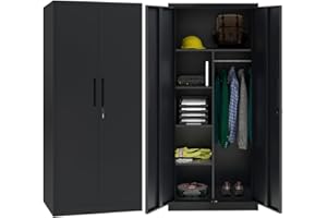 STEELSØN Regulus Metallschrank abschließbar – Garderobenschrank mit 6 Fächern und 1 Kleiderstange – Spind Schrank mit Doppeltüren – Mehrzweckschrank Schwarz – Kleiderschrank Metall 175x40x80 cm