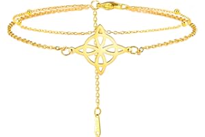 Dreamtimes Chevilles Chaine de Pieds Femme Nœud de Sorcière Acier Inoxydable Double Chaine de Pieds Bracelet de cheville Boho style plage Bijoux Wiccan